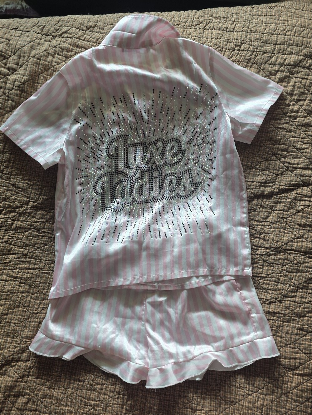 Luxe Ladies Pink & White Striped Pajama Set